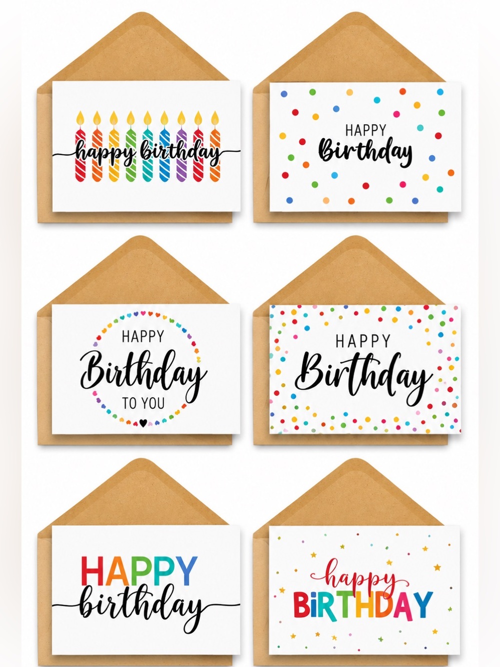 6 Pack Birthday Greeting Cards with Envelopes • Assorted Designs • New